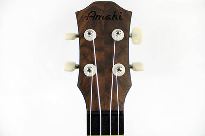 This is the front of the headstock of an Amahi HCLF445 ABS Bocote Top Soprano.