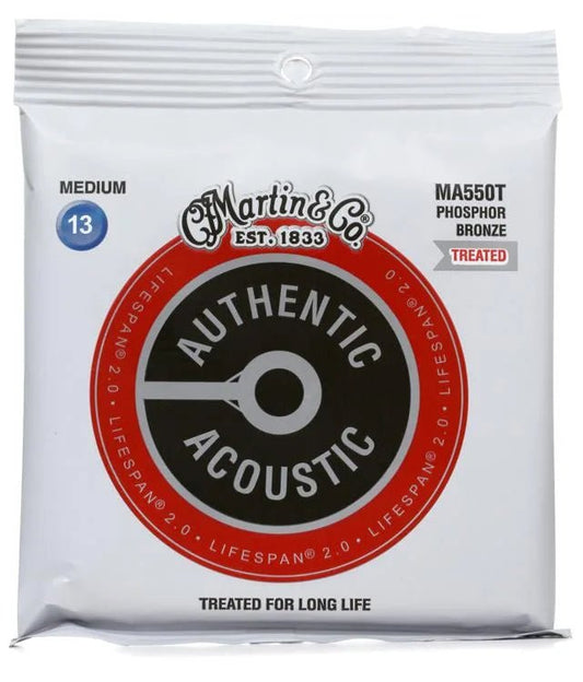 Martin MA550T Authentic Acoustic Lifespan 2.0 Treated 92/8 Phosphor Bronze Guitar Strings - .013-.056 Medium - Leitz Music-818263807881-MA550t