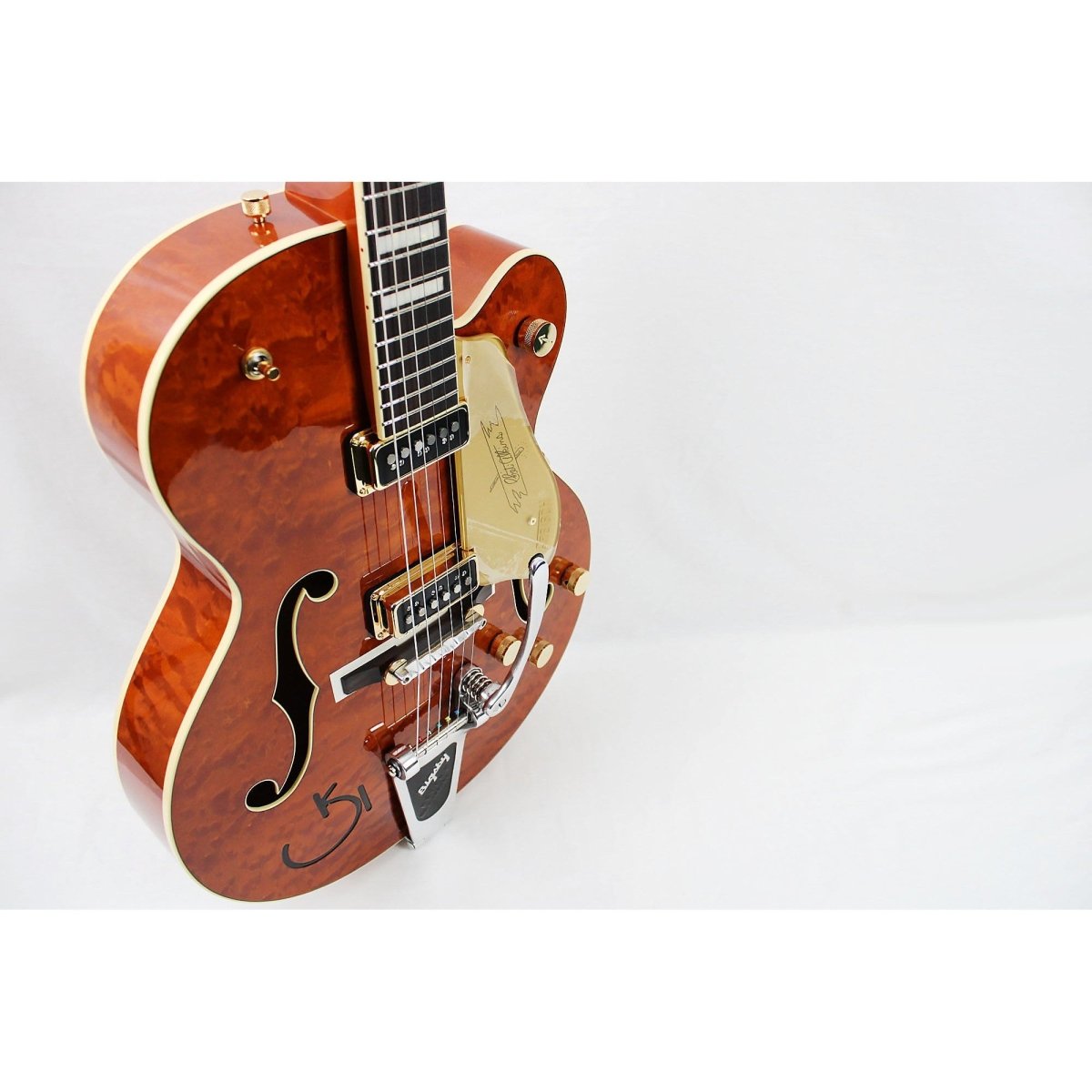 Gretsch G6120TGQM - 56 Limited - edition Quilt Classic Chet Atkins Hollowbody - Roundup Orange Stain Lacquer - Leitz Music - 717669941697 - 2401356822