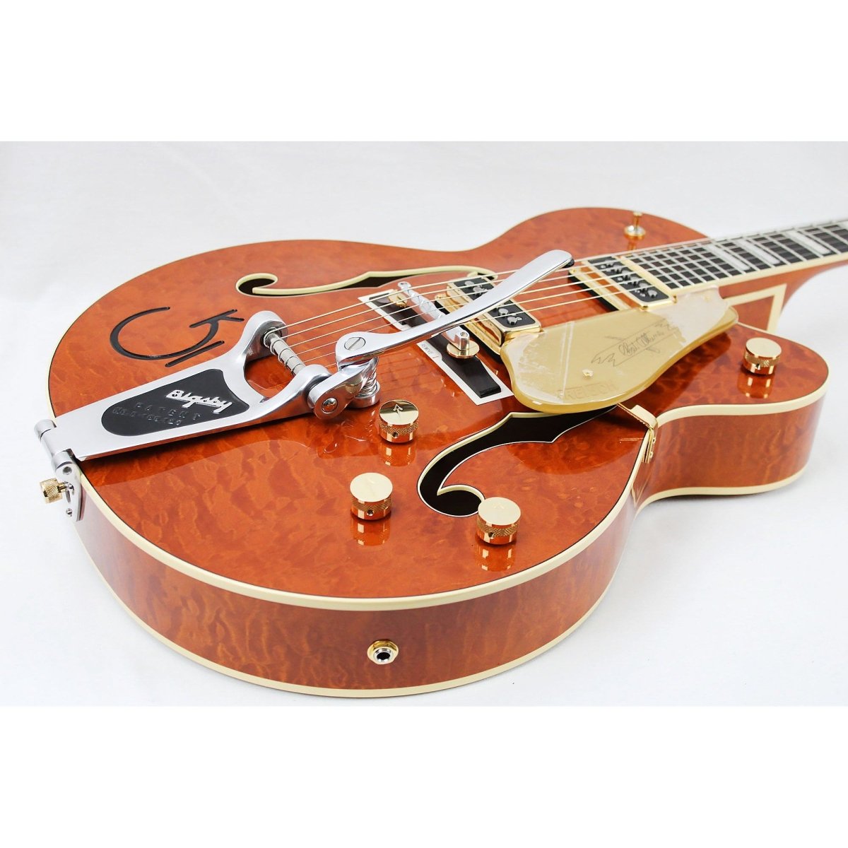 Gretsch G6120TGQM - 56 Limited - edition Quilt Classic Chet Atkins Hollowbody - Roundup Orange Stain Lacquer - Leitz Music - 717669941697 - 2401356822