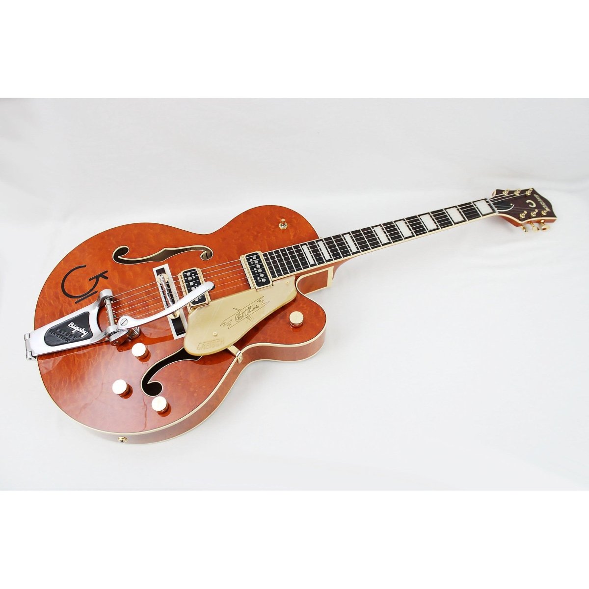 Gretsch G6120TGQM - 56 Limited - edition Quilt Classic Chet Atkins Hollowbody - Roundup Orange Stain Lacquer - Leitz Music - 717669941697 - 2401356822