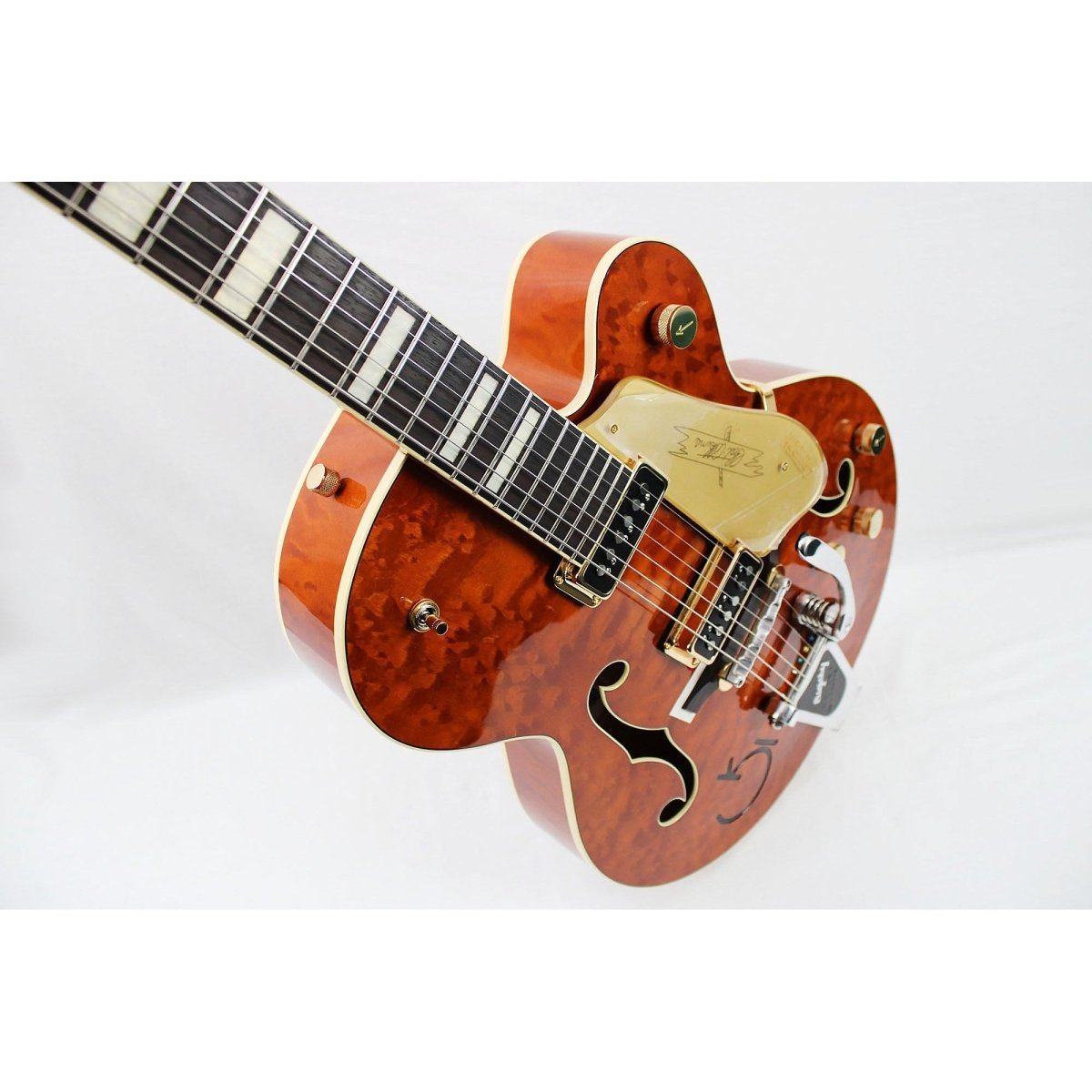 Gretsch G6120TGQM - 56 Limited - edition Quilt Classic Chet Atkins Hollowbody - Roundup Orange Stain Lacquer - Leitz Music - 717669941697 - 2401356822