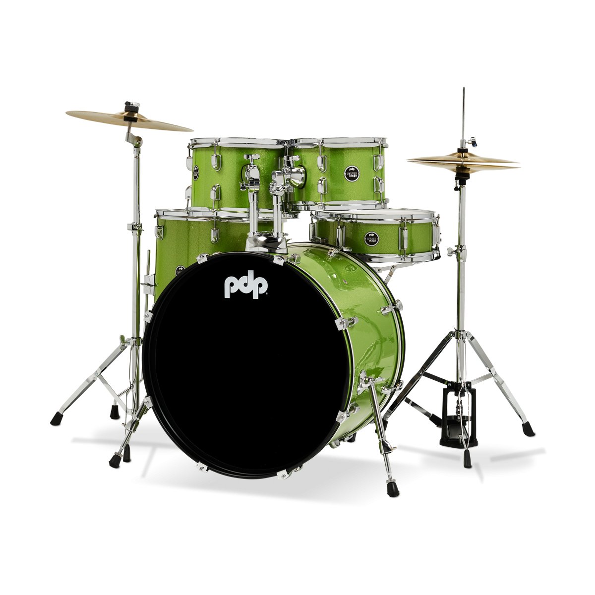 PDP Center Stage PDCE2215KTEL 5 - piece Complete Drum Set with Cymbals - Electric Green Sparkle - Leitz Music - PDCE2215KTEL