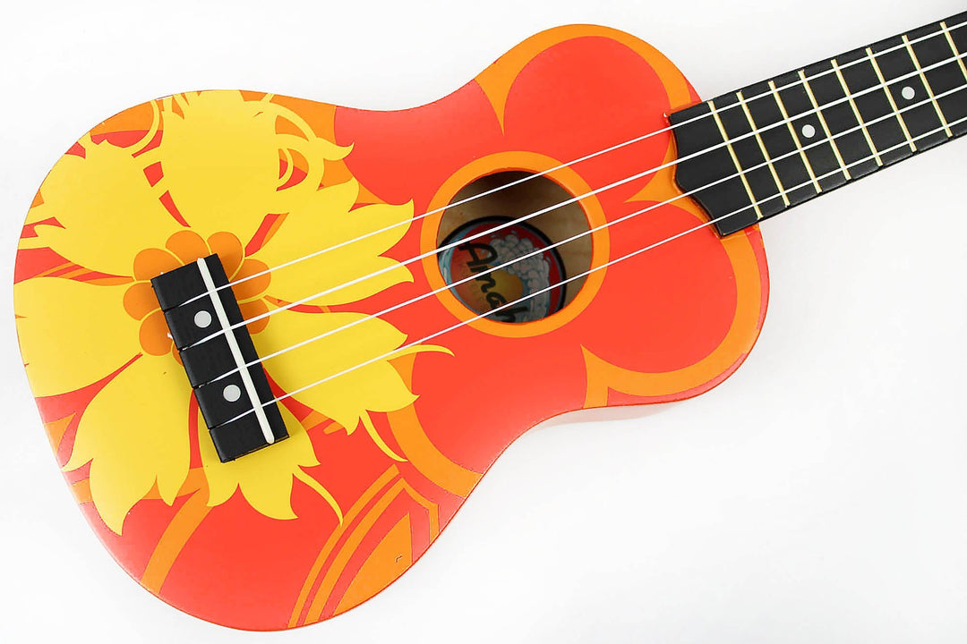 Sangle ukulele Stagg - nylon avec crochet fixation motif fleurs orange