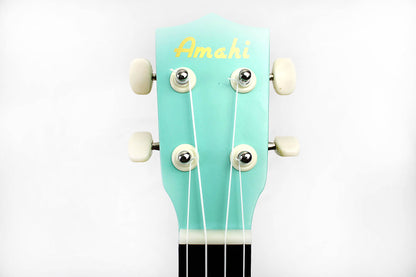 This is the front of the headstock of an Amahi DDUK9 Ocean Soprano Ukulele.