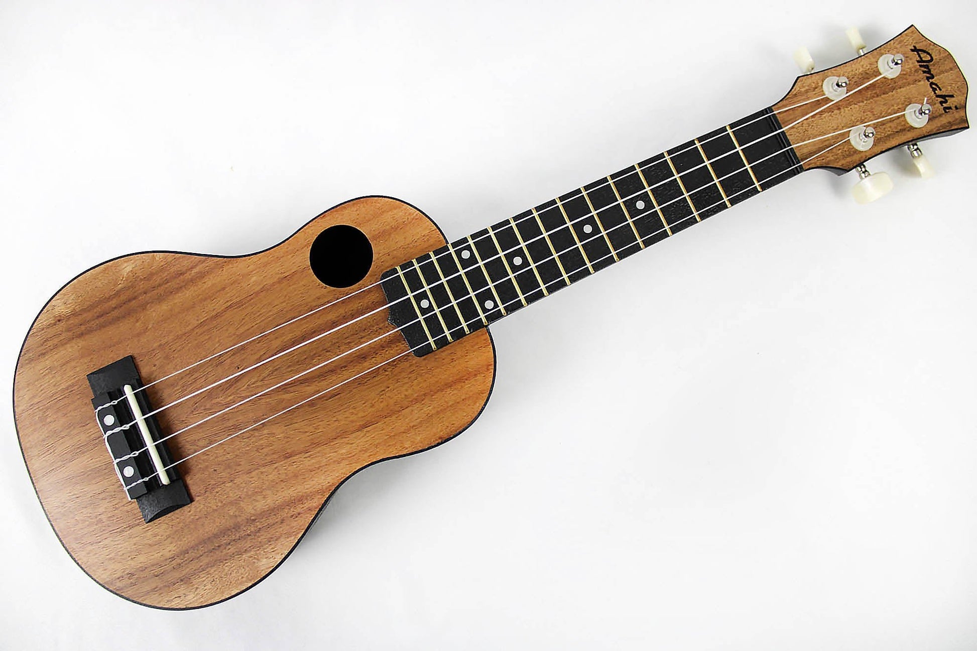 This is the front full view of an Amahi HCLF660 ABS Koa Top Soprano.