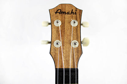 This is the front of the headstock of an Amahi HCLF660 ABS Koa Top Soprano.