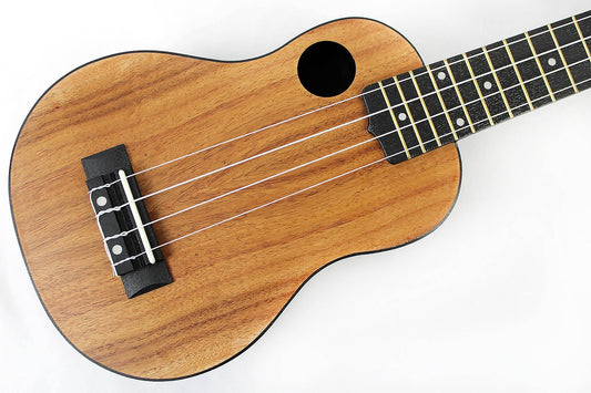 This is the front of an Amahi HCLF660 ABS Koa Top Soprano.