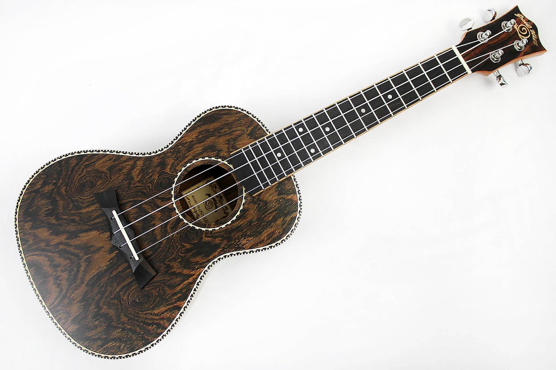 This is the front full view of the top and neck of a Snail SNAILBOCUKC Bocote Concert Ukulele.