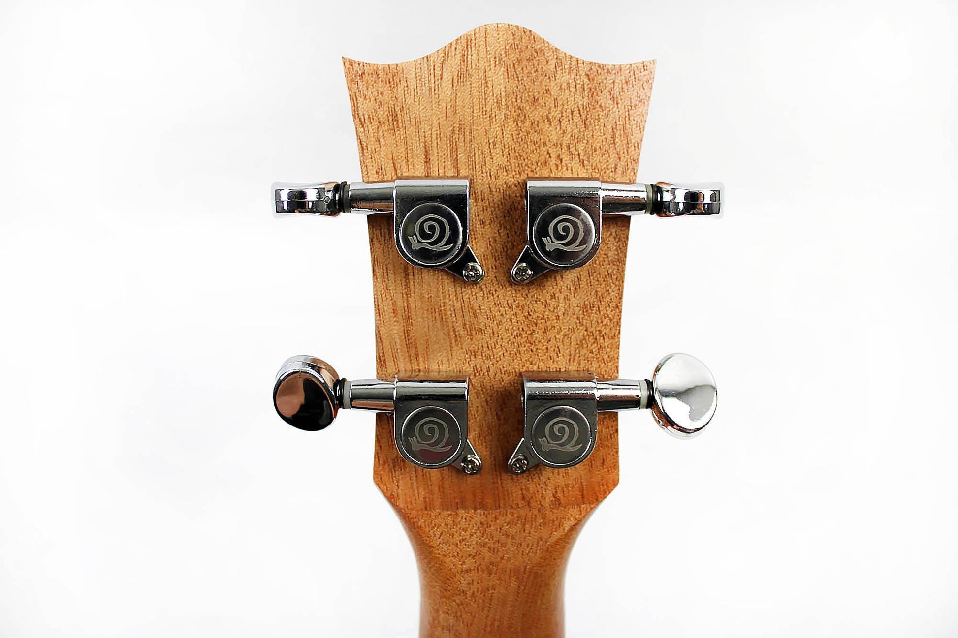 This is the back of the headstock of a Snail SNAILBOCUKC Bocote Concert Ukulele.