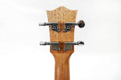 This is the back of the headstock of a Snail SNAILEBUKEQ Ebony Ukulele Concert EQ.