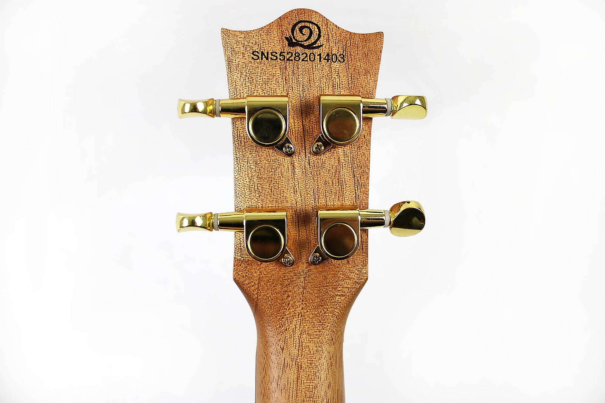 This is the back of the headstock of a Snail SNAILZEBUKT Zebrawood Tenor Ukulele.