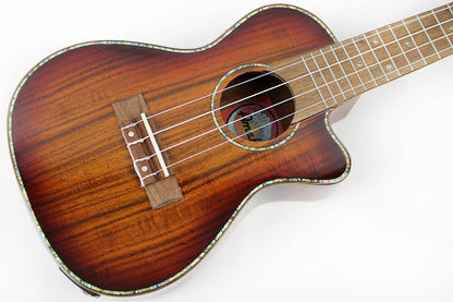 This is the front of a Amahi UK-KOK-CEQ Concert Ukulele with EQ.