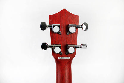 This is the back of the headstock of an Amahi UK205EQRD Concert Ukulele with EQ-Red.