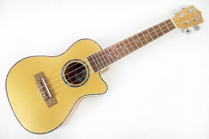 This is the front full view of the top and neck of an Amahi UK205EQTN Concert Ukulele with EQ-Tan.