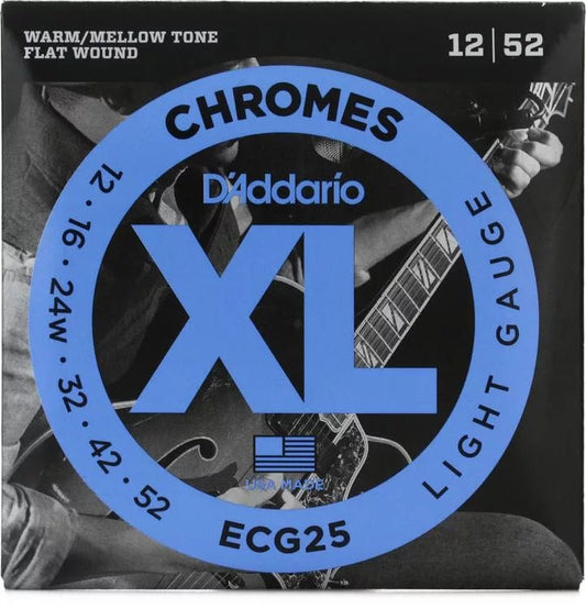 D'Addario ECG25 XL Chromes Flatwound Electric Guitar Strings - .012-.052 Light - Leitz Music-993299500392-ecg25