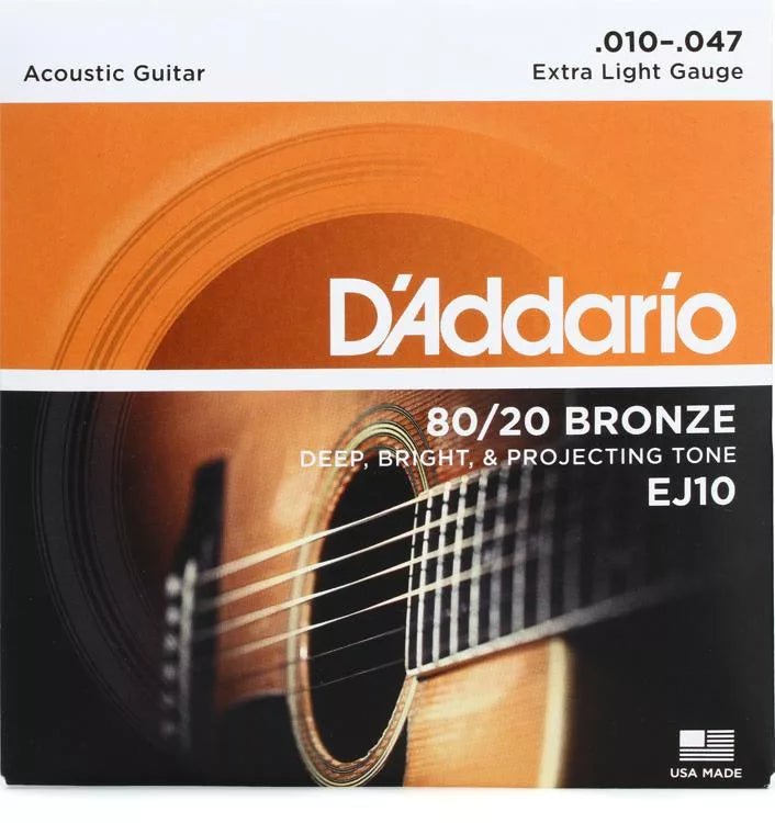 D'Addario EJ10 80/20 Bronze Acoustic Guitar Strings - .010-.047 Extra Light - Leitz Music-696554494947-ej10