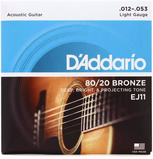 D'Addario EJ11 80/20 Bronze Acoustic Guitar Strings - .012-.053 Light - Leitz Music-4534853819107-EJ11