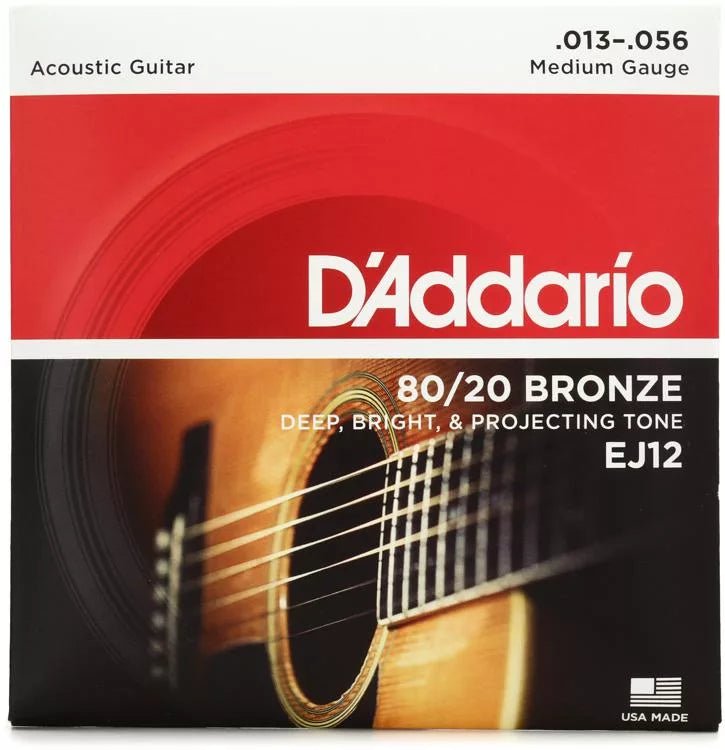 D'Addario EJ12 80/20 Bronze Acoustic Guitar Strings - .013-.056 Medium - Leitz Music-696554489240-EJ12