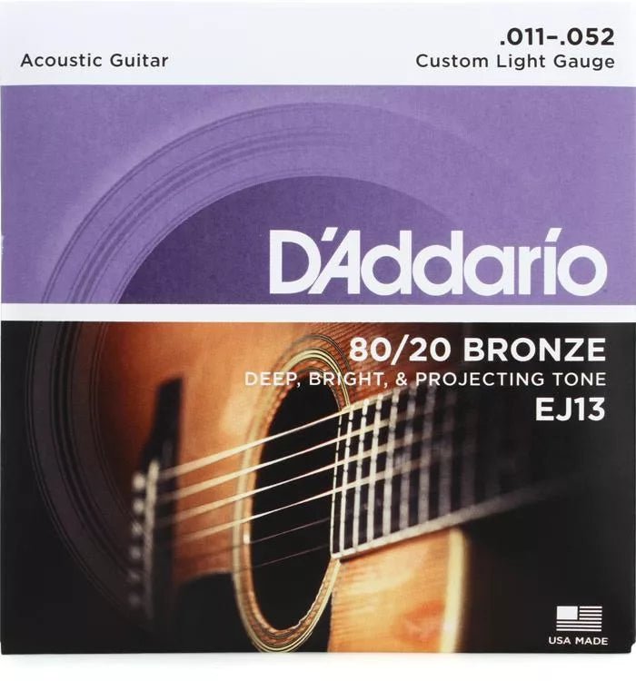 D'Addario EJ13 80/20 Bronze Acoustic Guitar Strings - .011-.052 Custom Light - Leitz Music-133588819495-EJ13