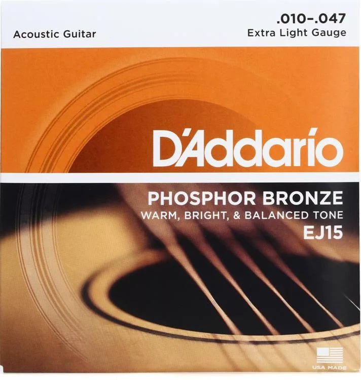 D'Addario EJ15 Phosphor Bronze Acoustic Guitar Strings - .010-.047 Extra Light - Leitz Music-696554472167-EJ15