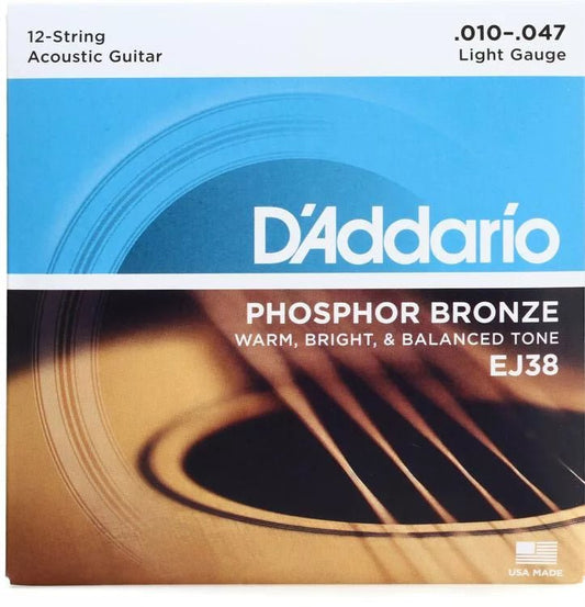 D'Addario EJ38 Phosphor Bronze Acoustic Guitar Strings - .010-.047 Light 12-string - Leitz Music-997253322778-ej38