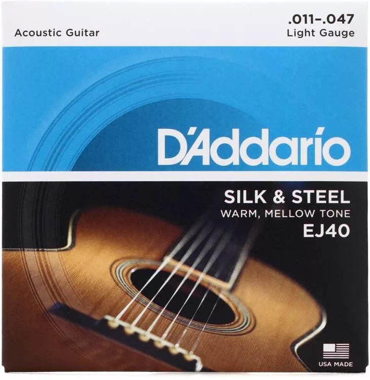 D'Addario EJ40 Silk and Steel Folk Acoustic Guitar Strings - .011-.047 Light - Leitz Music-696449300766-ej40