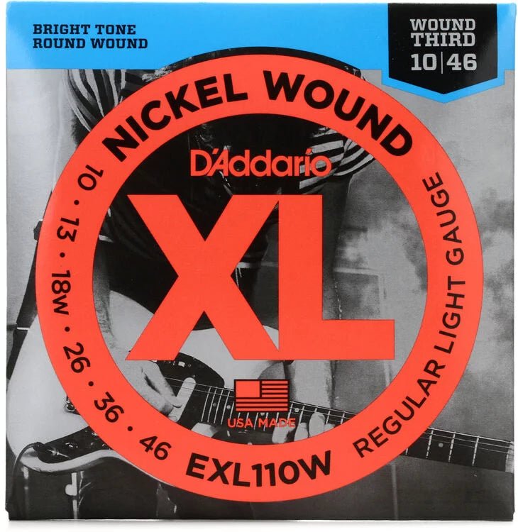 D'Addario EXL110W XL Nickel Wound Electric Guitar Strings - .010-.046 Regular Light Wound 3rd - Leitz Music