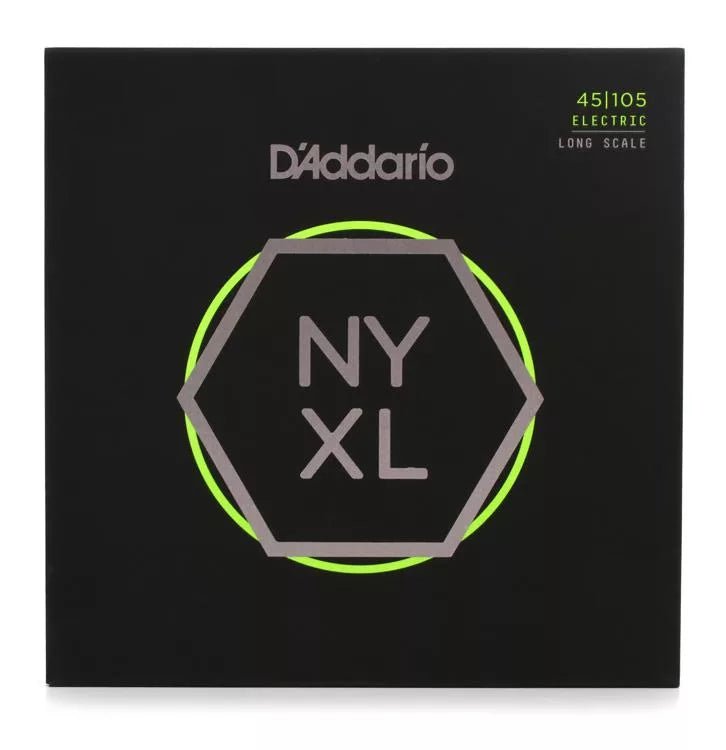 D'Addario NYXL45105 Nickel Wound Bass Guitar Strings - .045-.105 Light Top/Medium Bottom Long Scale 4-string - Leitz Music