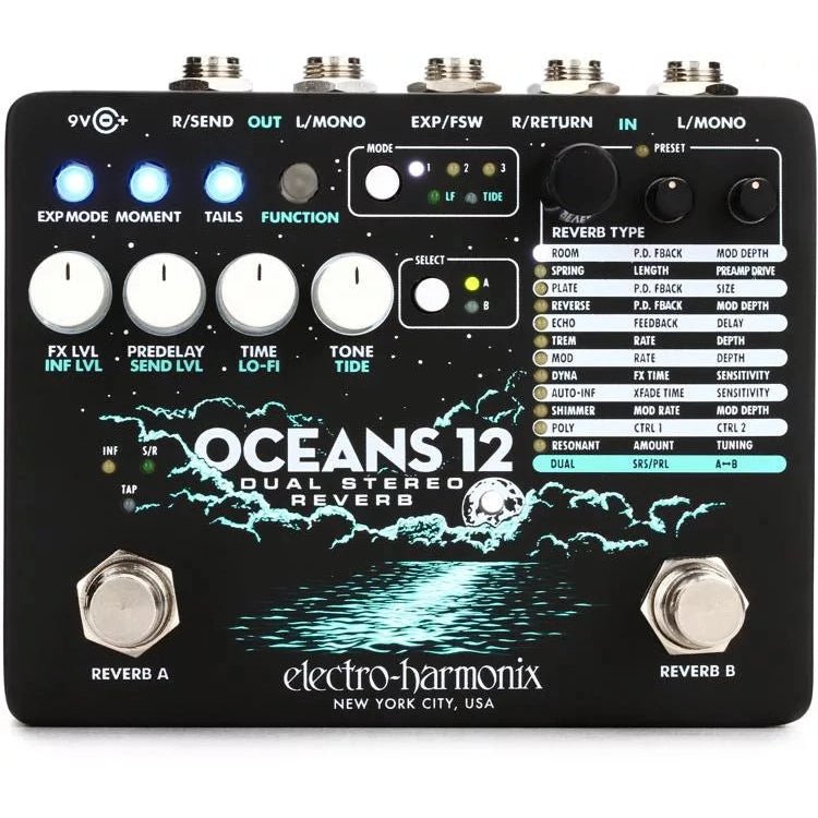 Electro-Harmonix Oceans 12 Dual Stereo Reverb Pedal - Leitz Music-683274012247-OCEANS12
