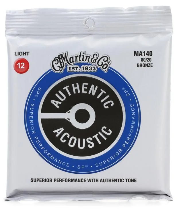 Martin MA140 Authentic Acoustic Superior Performance 80/20 Bronze Guitar Strings - .012-.054 Light - Leitz Music-993247684488-MA140