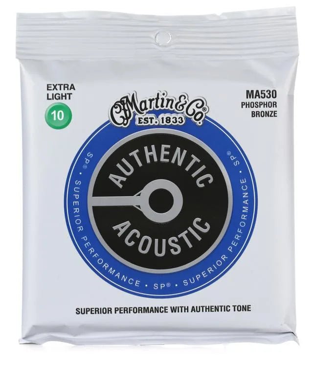 Martin MA530 Authentic Acoustic Superior Performance 92/8 Phosphor Bronze Guitar Strings - .010-.047 Extra Light - Leitz Music-998389516932-MA530