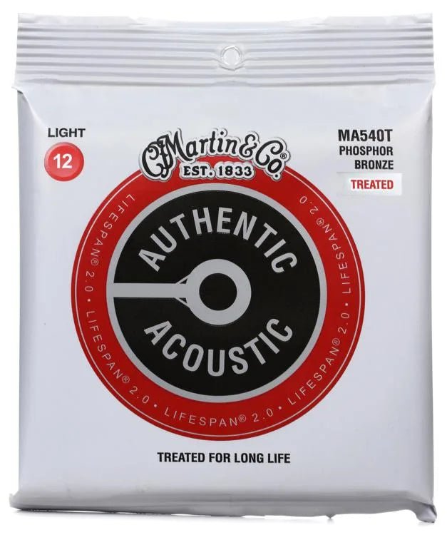 Martin MA540T Authentic Acoustic Lifespan 2.0 Treated 92/8 Phosphor Bronze Guitar Strings - .012-.054 Light - Leitz Music-998389245856-MA540t