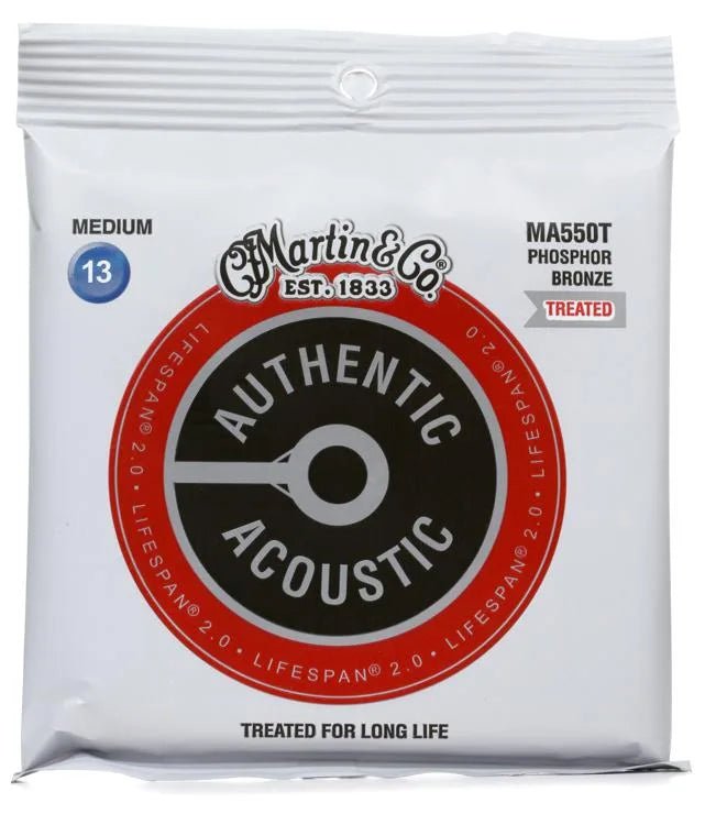 Martin MA550T Authentic Acoustic Lifespan 2.0 Treated 92/8 Phosphor Bronze Guitar Strings - .013-.056 Medium - Leitz Music-818263807881-MA550t